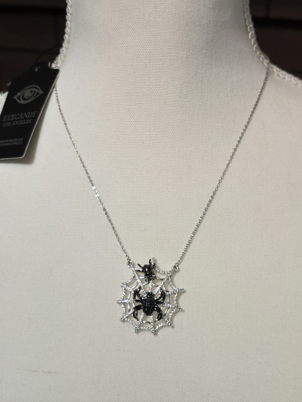 Gothic Spider Web Necklace in Silver and Black